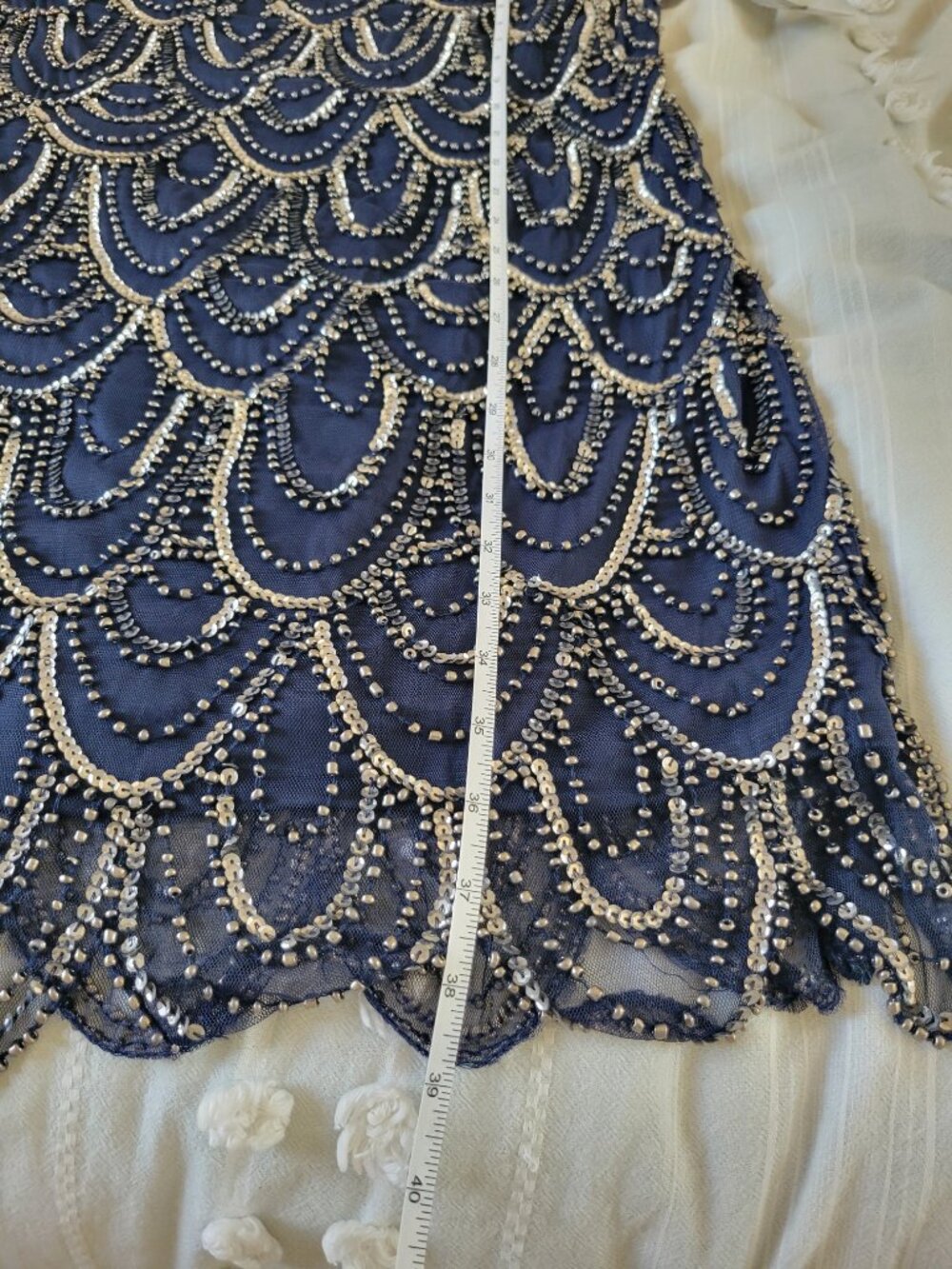 NWT Stunning Navy Silver Beaded Sequin Art Deco Evening Cocktail Dress 20W - Picture 10 of 11